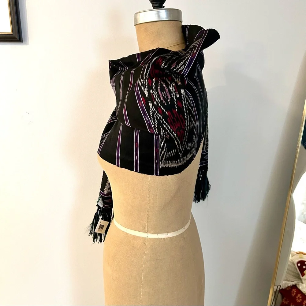 Ten Thousand Villages 100% Silk black and purple woven scarf NWT
